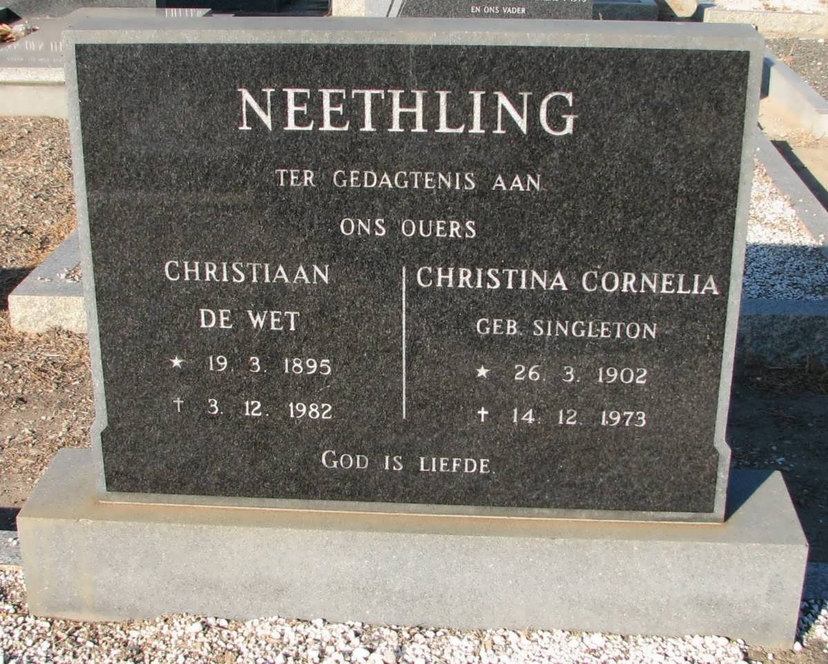 NEETHLING Christiaan De Wet 1895-1982 &amp; Christina Cornelia SINGLETON 1902-1973