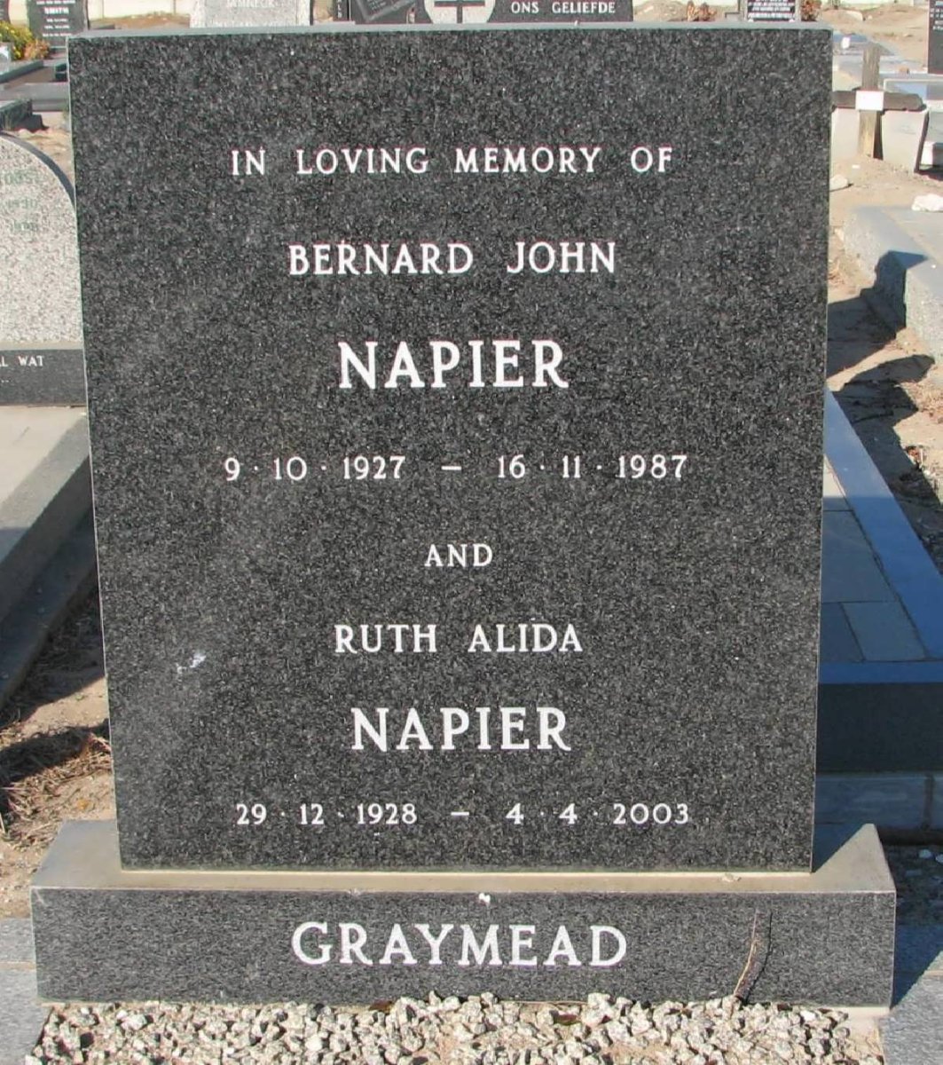 NAPIER Bernard John 1927-1987 &amp; Ruth Alida 1928-2003