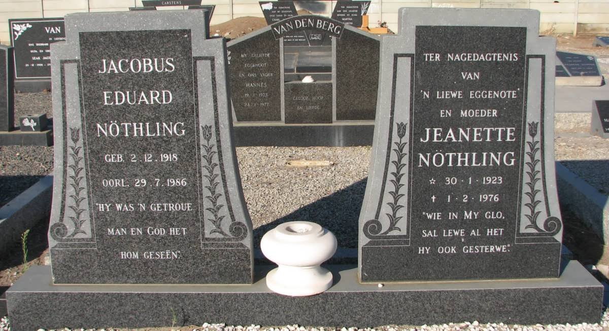 NOTHLING Jacobus Eduard 1915-1986 &amp; Jeanette 1923-1976