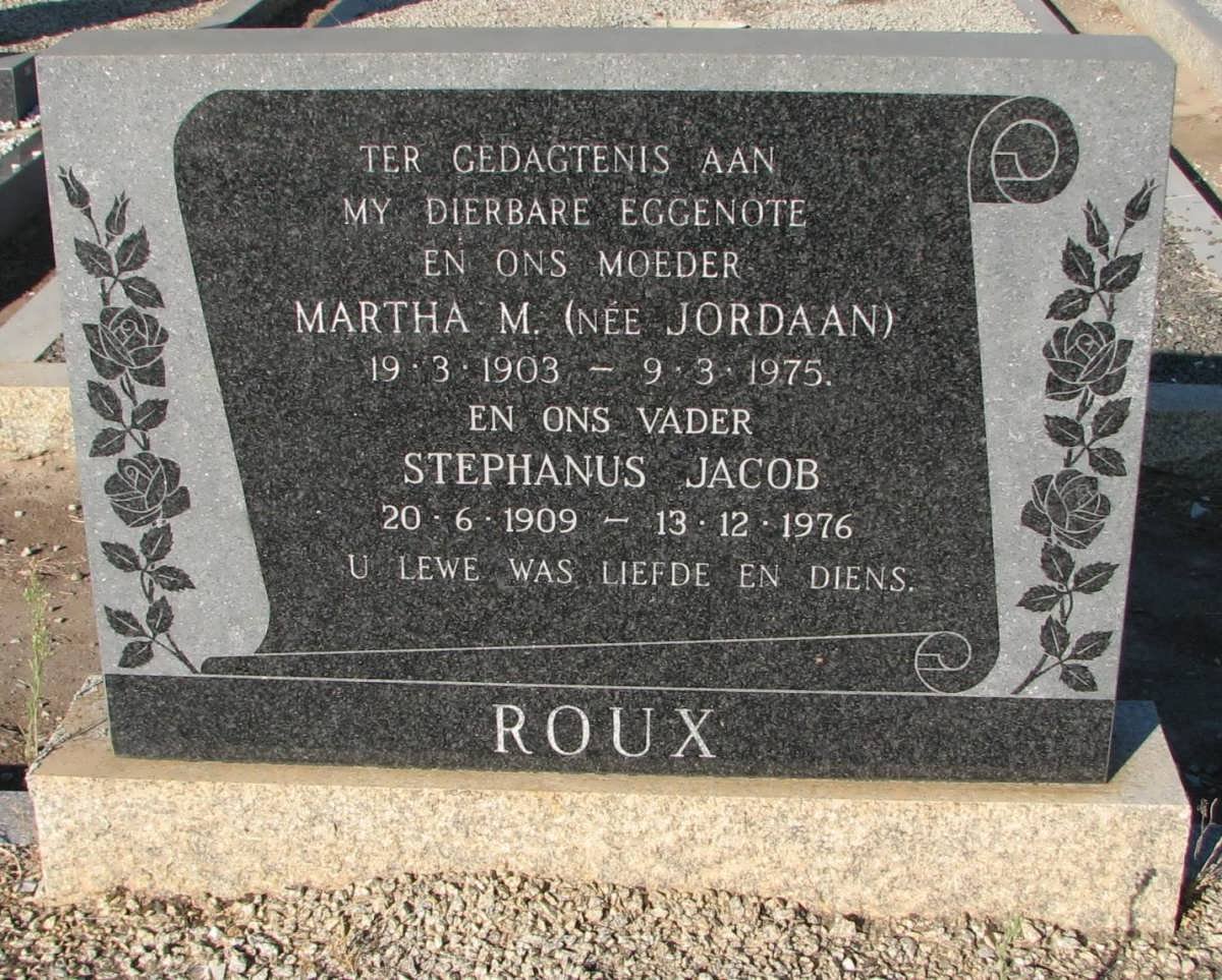 ROUX Stephanus Jacob 1909-1976 &amp; Martha M. JORDAAN 1903-1975