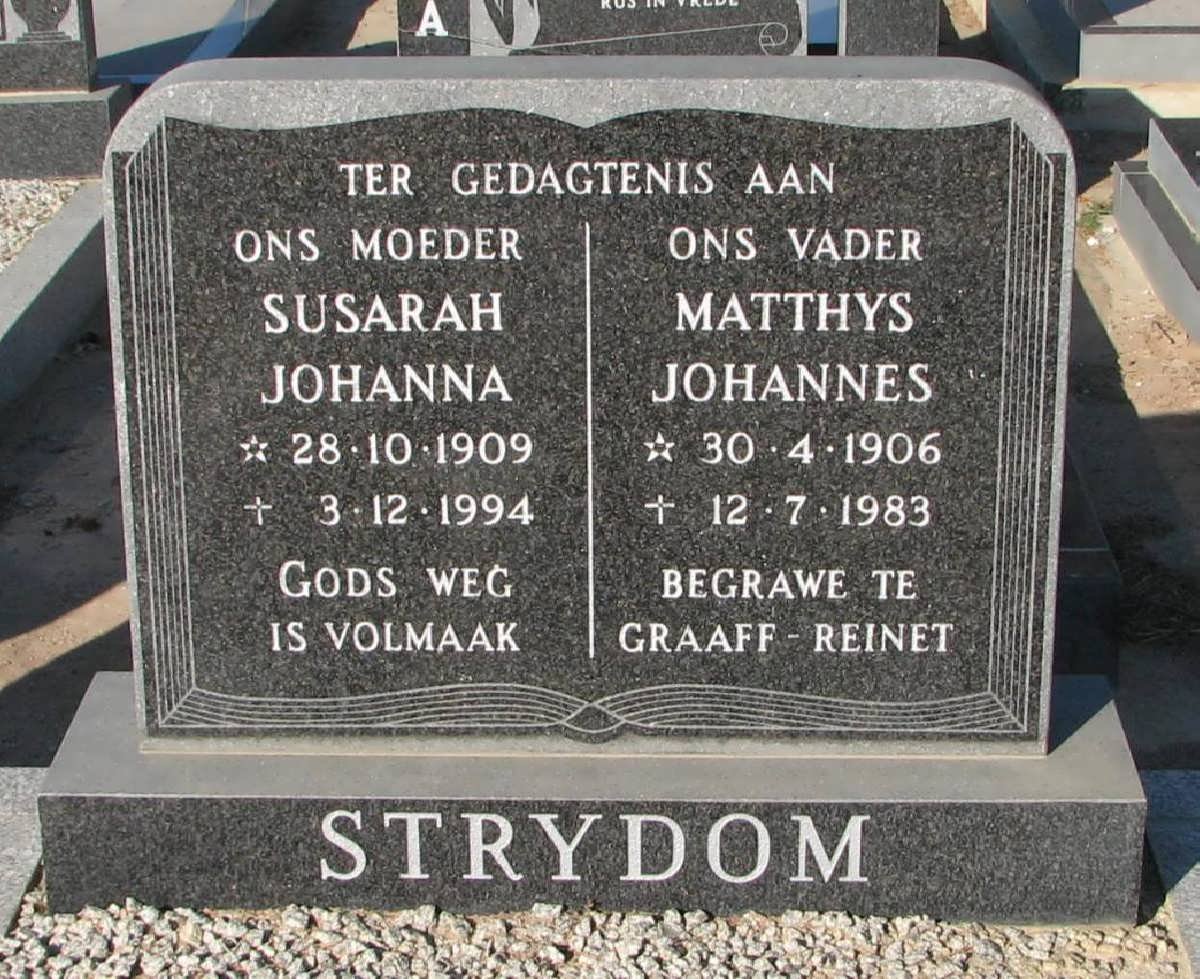 STRYDOM Matthys Johannes 1906-1983 &amp; Susarah Johanna 1909-1994