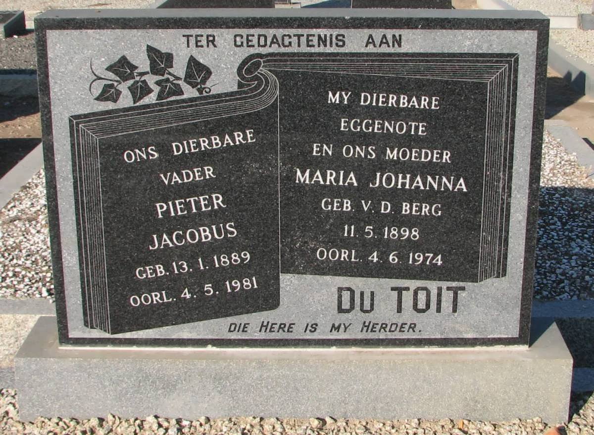 TOIT Pieter Jacobus, du 1889-1981 &amp; Maria Johanna v.d. BERG 1898-1974