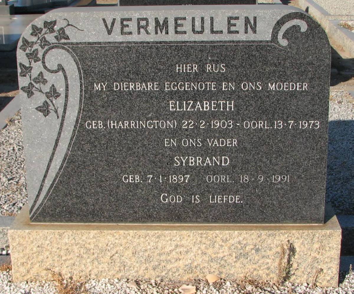 VERMEULEN Sybrand 1897-1991 &amp; Elizabeth HARRINGTON 1903-1973