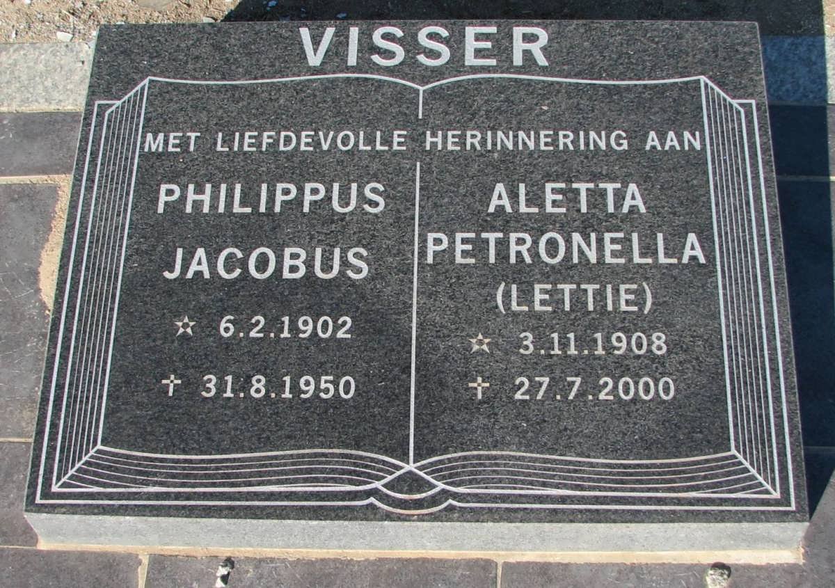 VISSER Philippus Jacobus 1902-1950 &amp; Aletta Petronella 1908-2000