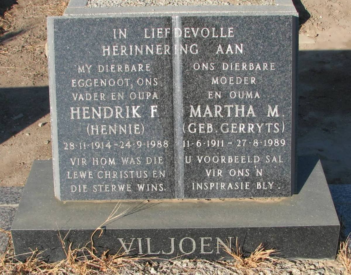 VILJOEN Hendrik F. 1914-1988 &amp; Martha M. GERRYTS 1911-1989