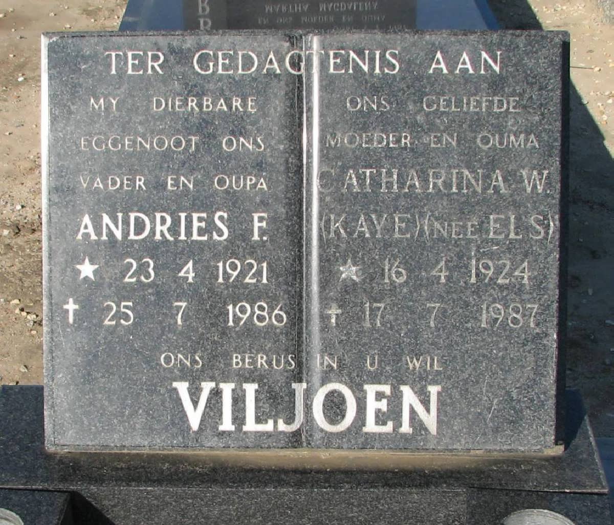 VILJOEN Andries F. 1921-1986 &amp; Catharina W. ELS 1924-1987