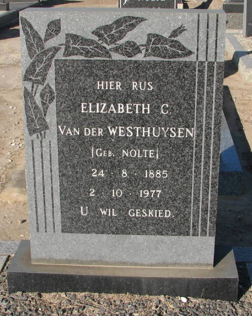 WESTHUYSEN Elizabeth C., van der nee NOLTE 1885-1977