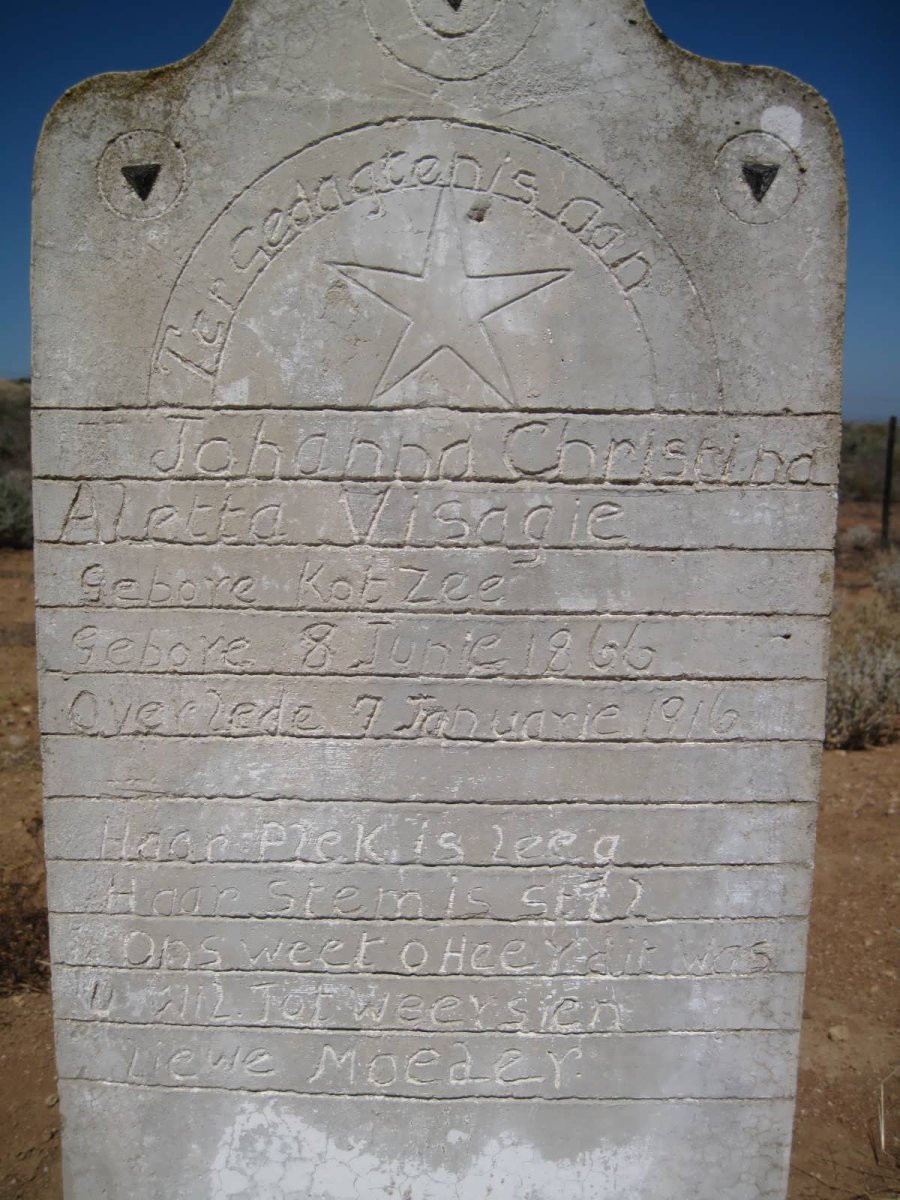 VISAGIE Johanna Christina Aletta nee KOTZEE 1866-1916