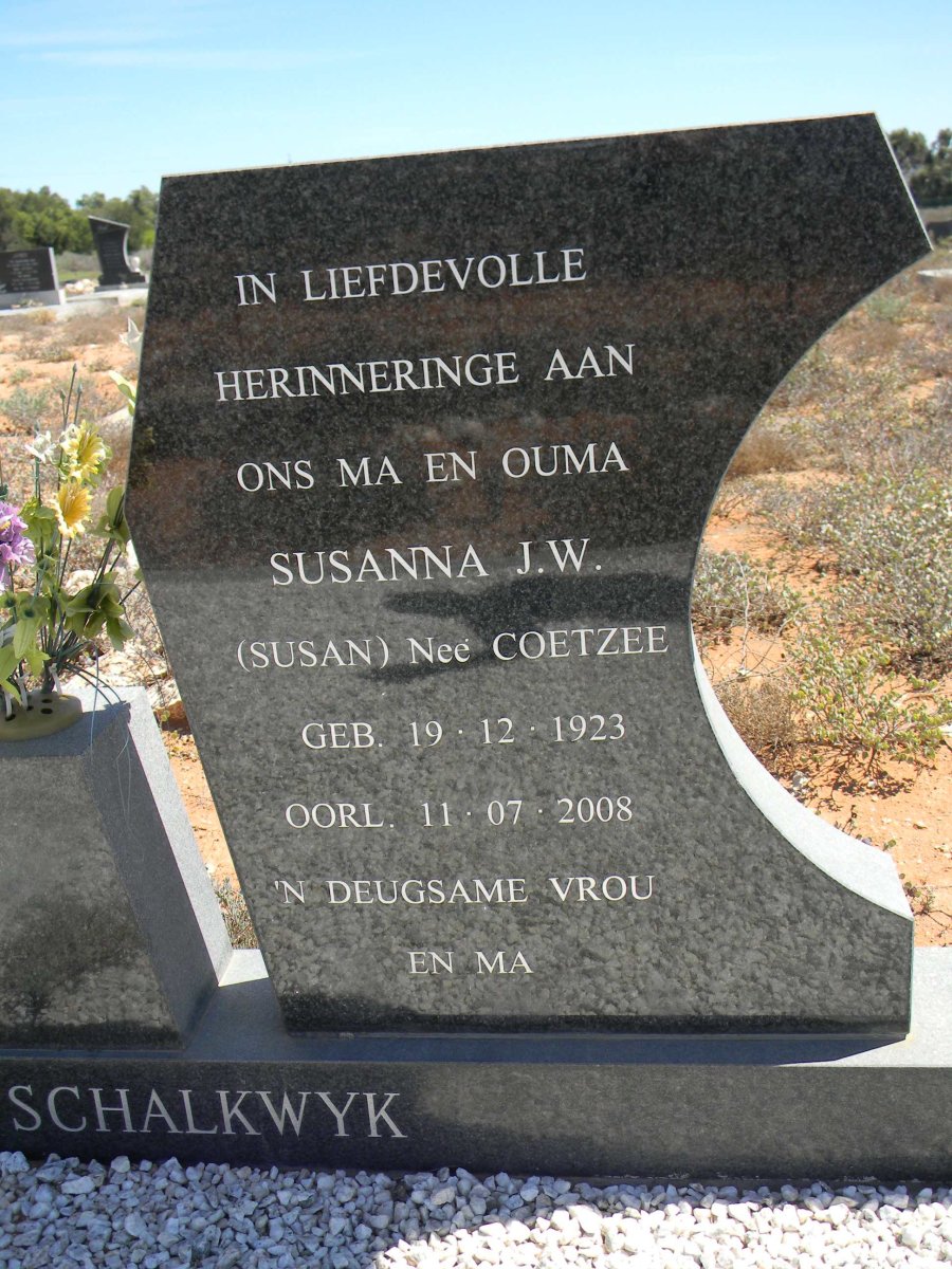 SCHALKWYK Susanna J.W., van nee COETZEE 1923-2008