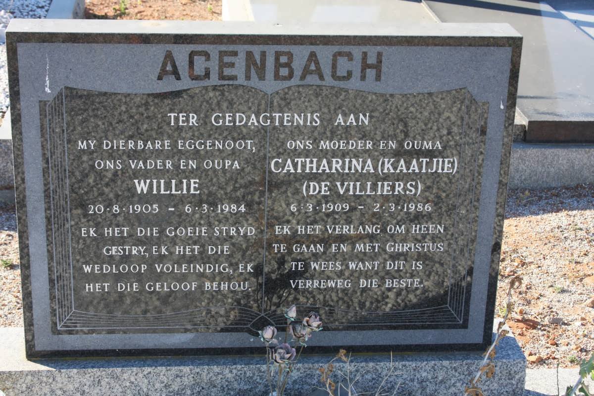 AGENBACH Willie 1905-1984 &amp; Catharina  DE VILLIERS 1909-1986