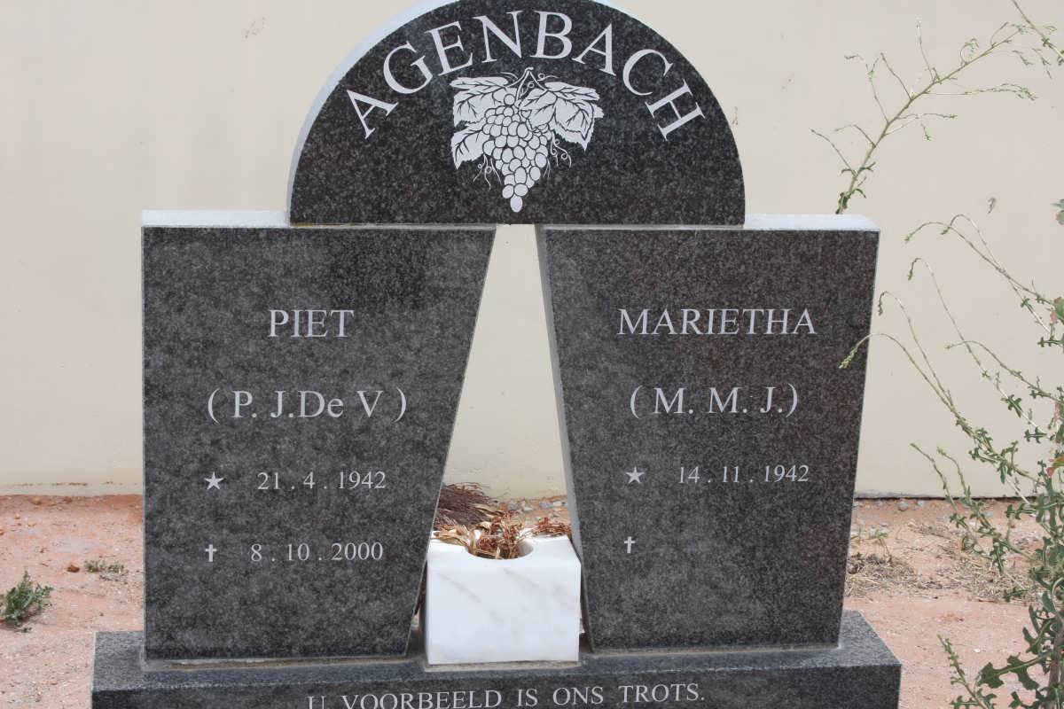 AGENBACH P.J. De V. 1942-2000 &amp; M.M.J.1942-