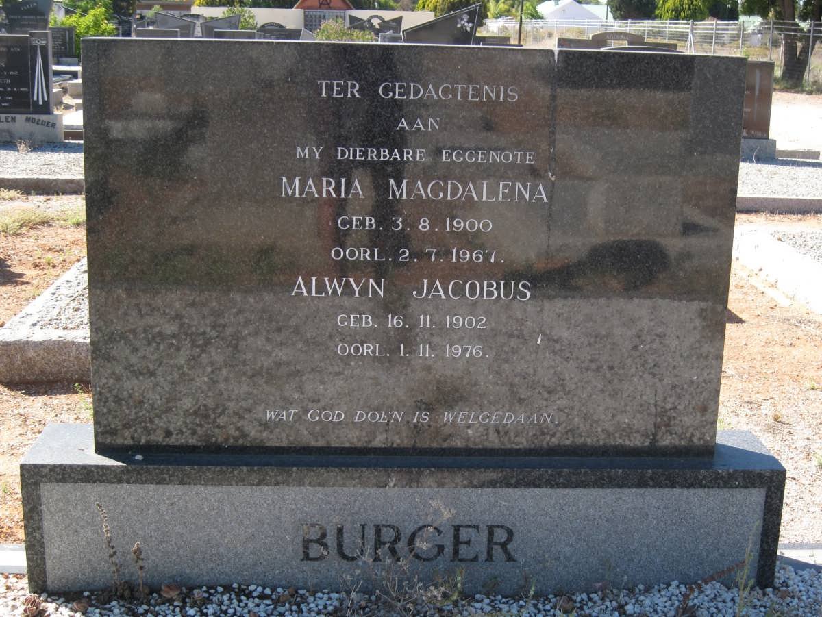 BURGER Alwyn Jacobus 1902-1976 &amp; Maria Magdalena 1900-1967