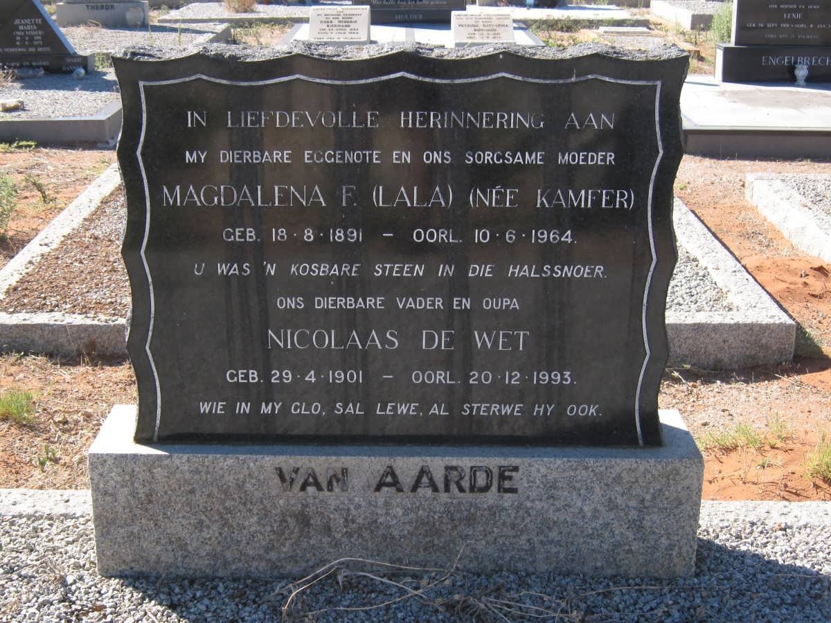 AARDE Nicolaaas De Wet, van 1901-1993 &amp; Magdalena F. KAMFER 1891-1964