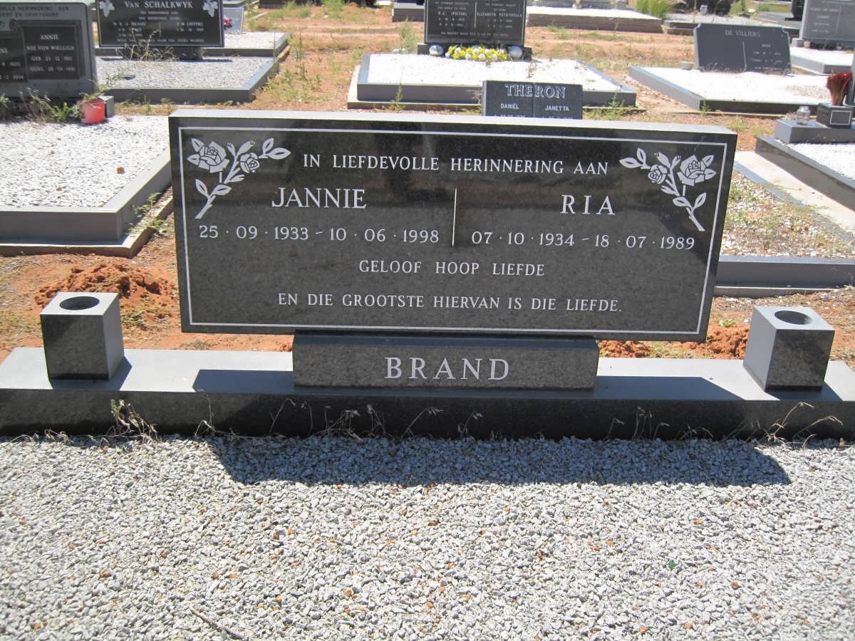 BRAND Jannie 1933-1998 &amp; Ria 1934-1989
