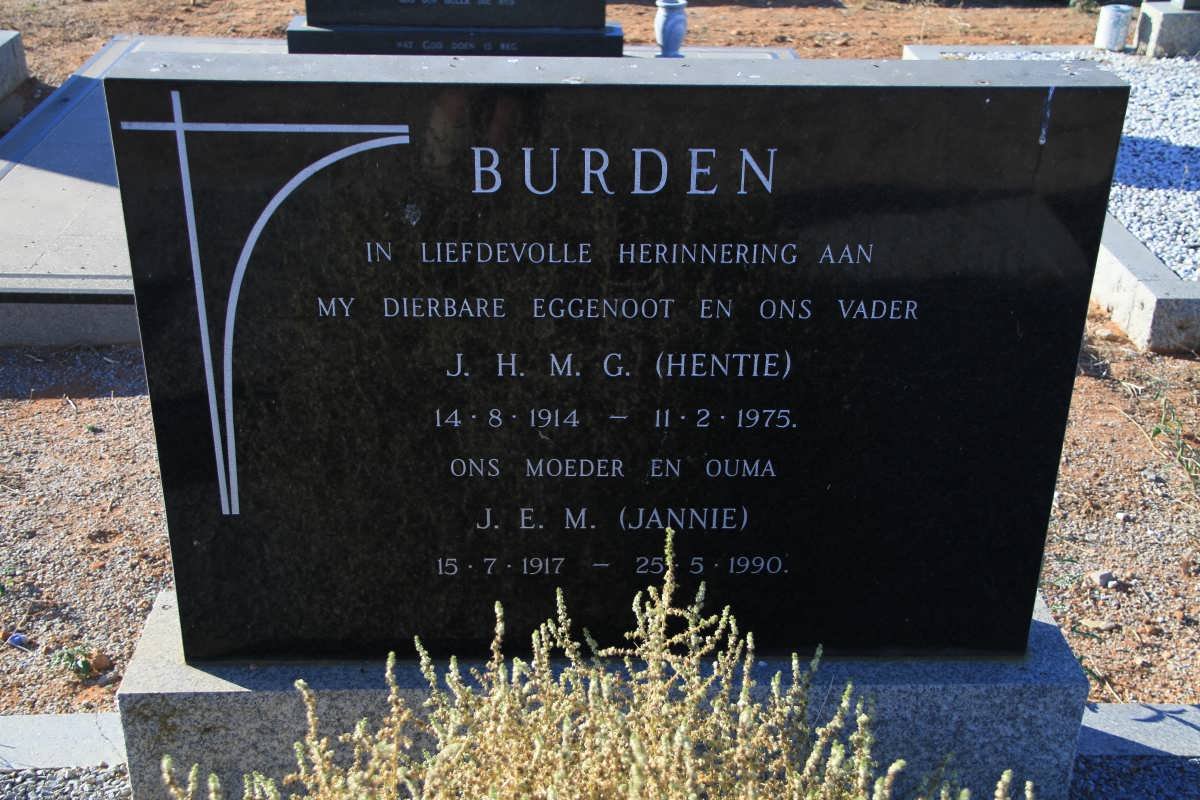BURDEN J.H.M.G. 1914-1975 &amp; J.E.M. 1917-1990