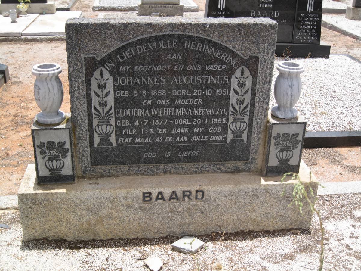 BAARD Johannes Augustinus 1858-1951 &amp; Gloudina Wilhelmina VAN ZYL 1877-1965