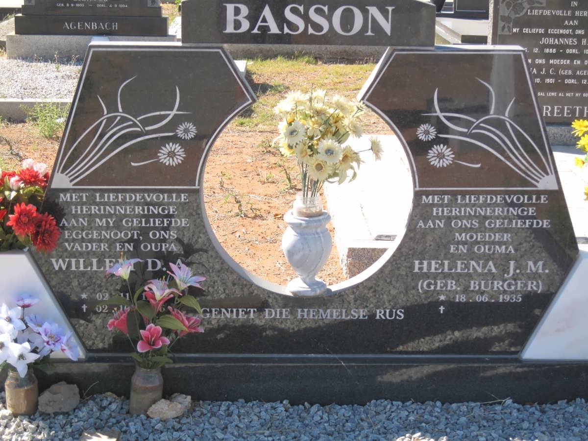 BASSON Willem D.A. 1928-2006 &amp; Helena J.M. BURGER 1935-