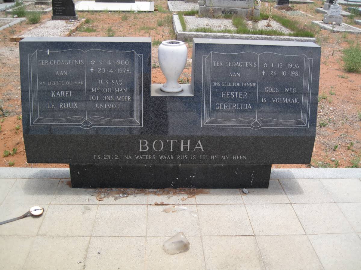 BOTHA Karel Le Roux 1900-1978 &amp; Hester Gertruida 1906-1981