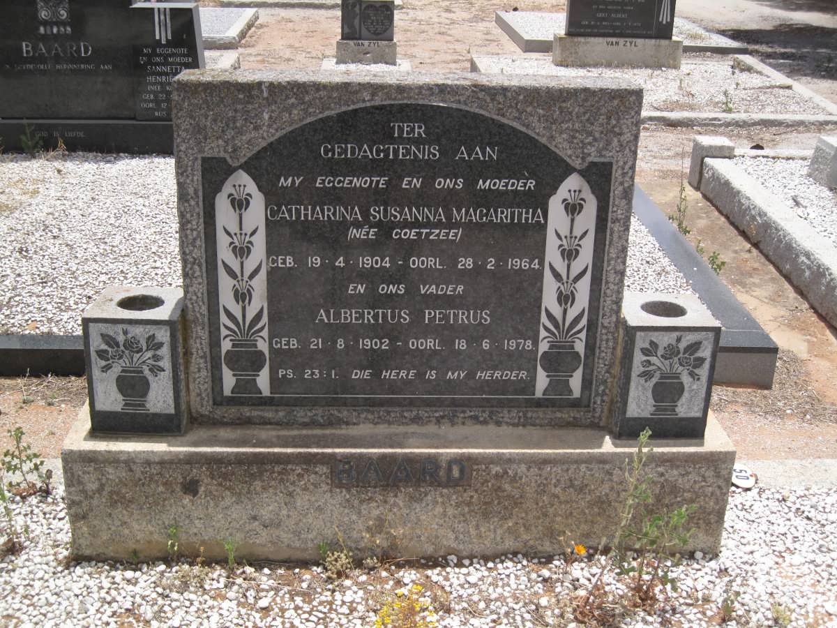 BAARD Albertus Petrus 1902-1978 &amp; Catharina Susanna Magaritha COETZEE 1904-1964