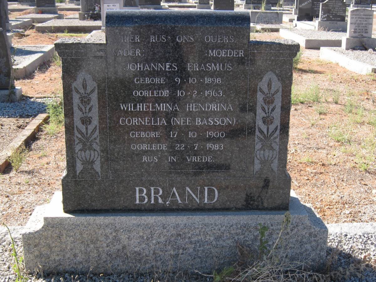 BRAND Johannes Erasmus 1898-1963 &amp; Wilhelmina Hendrina Cornelia BASSON 1900-1983