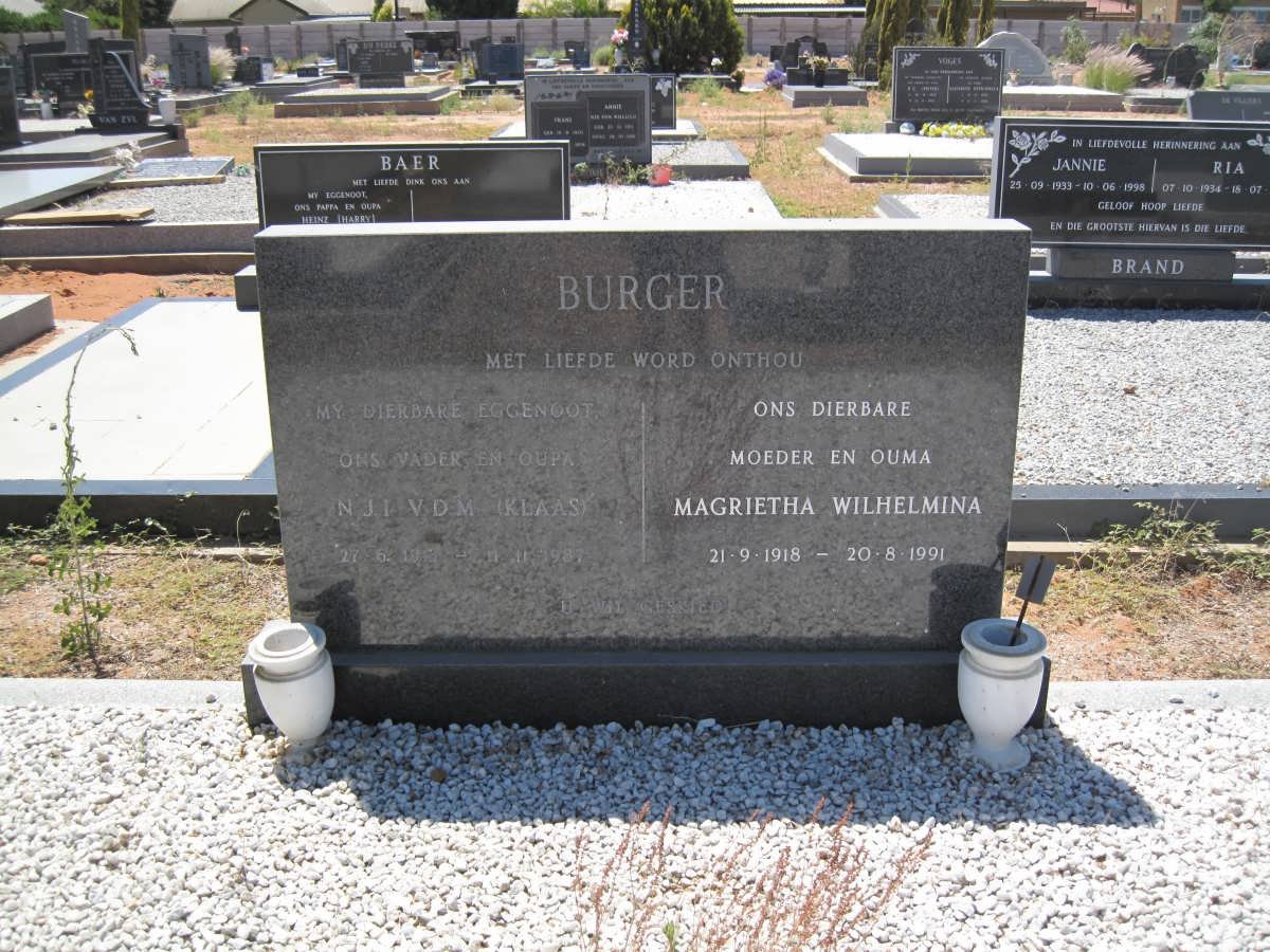 BURGER N.J.? V.D.M. ??-?? &amp; Magrietha Wilhelmina 1918-1991