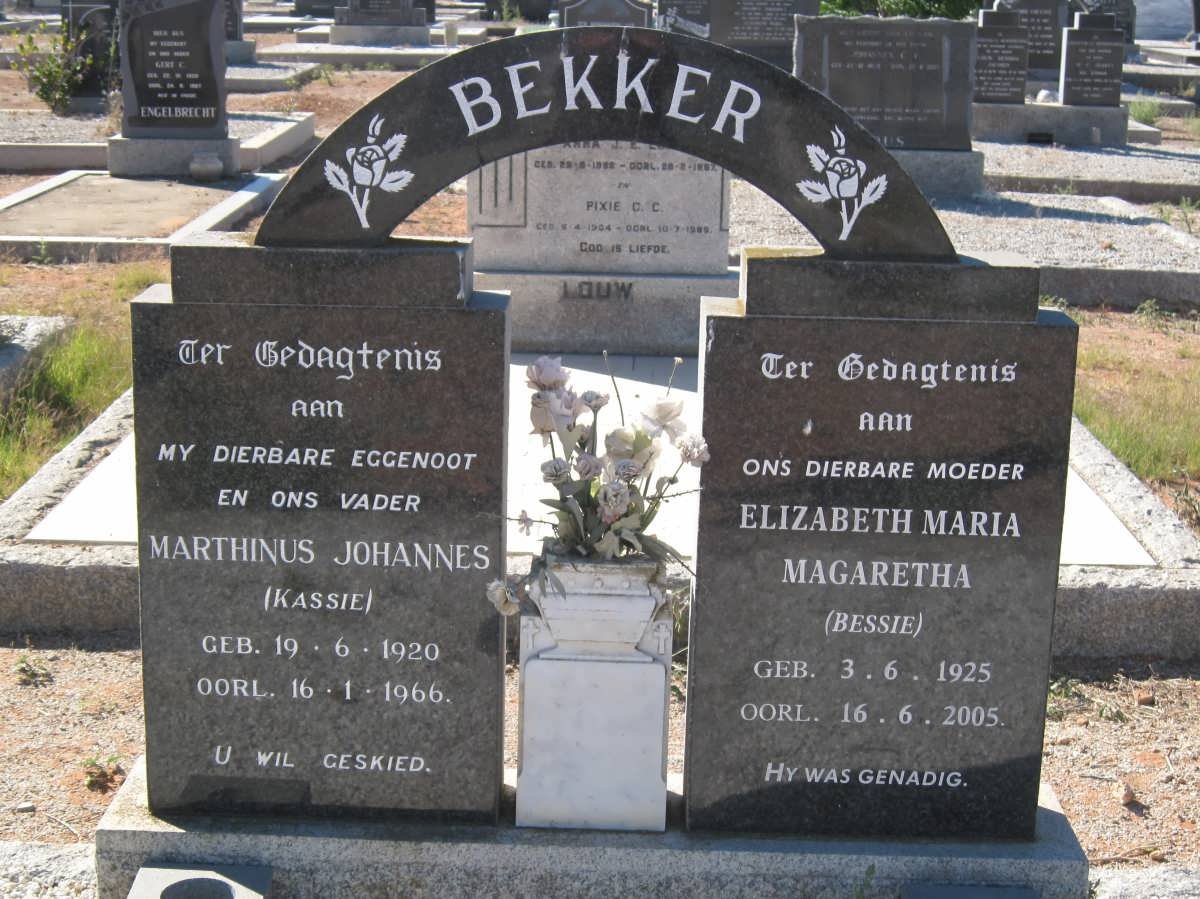 BEKKER Marthinus Johannes 1920-1966 &amp; Elizabeth Maria Magaretha 1925-2005