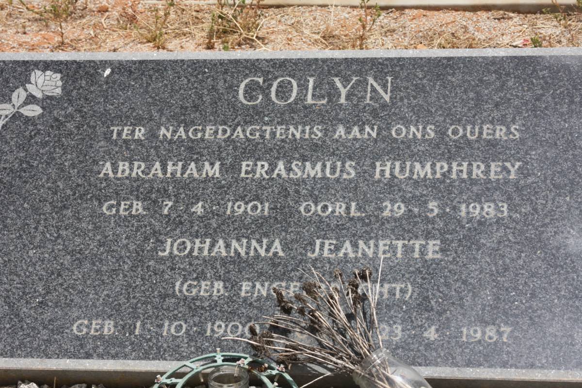 COLYN Abraham Erasmus Humphrey 1901-1983 &amp; Johanna Jeanette ENGELBRECHT 1900-1987