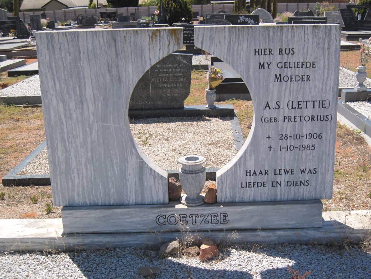 COETZEE A.S. nee PRETORIUS 1906-1985