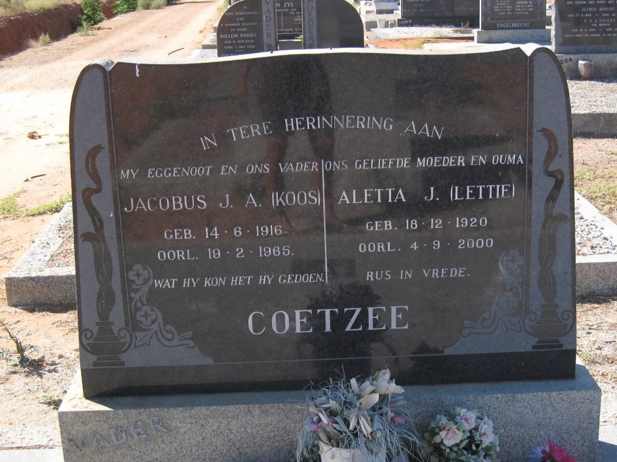 COETZEE Jacobus J.A. 1916-1965 &amp; Aletta J. 1920-2000