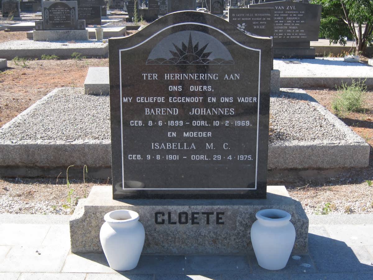 CLOETE Barend Johannes 1899-1969 &amp; Isabella M.C. 1901-1975