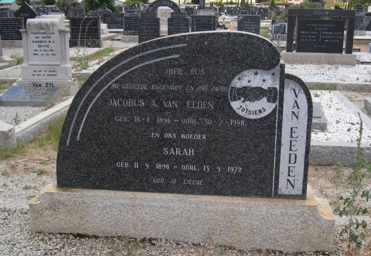 EEDEN Jacobus A., van 1896-1958 &amp; Sarah 1898-1972