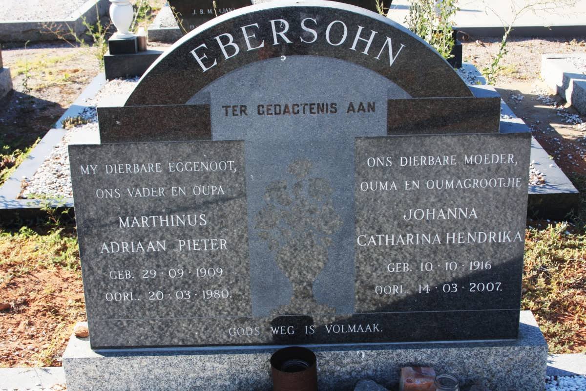 EBERSOHN Marthinus Adriaan Pieter 1909-1980 &amp; Johanna Catharina Hendrika 1916-2007