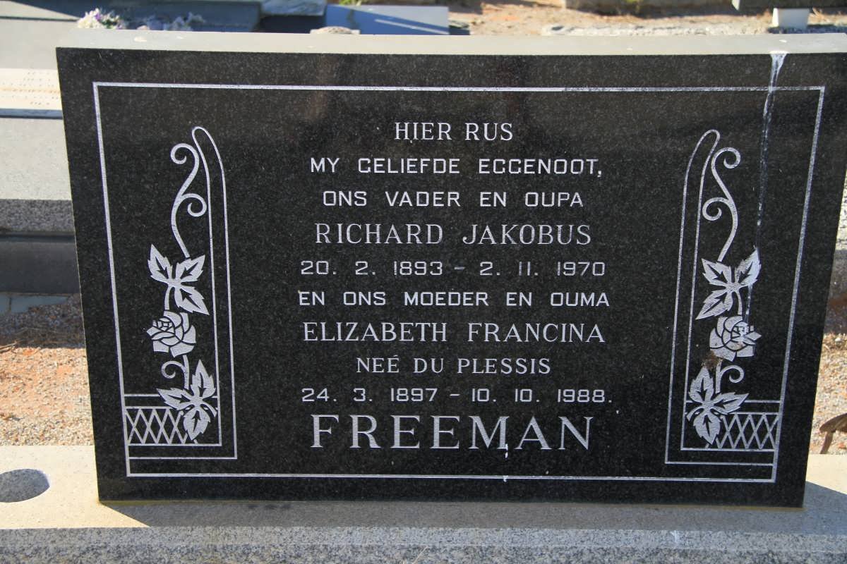 FREEMAN Richard Jakobus 1893-1970 &amp; Elizabeth Francina DU PLESSIS 1897-1988