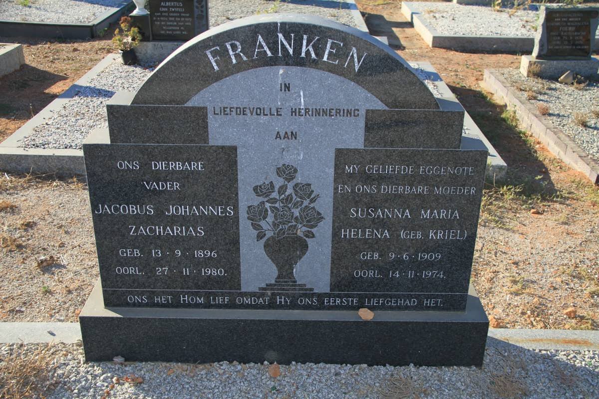 FRANKEN Jacobus Johannes Zacharias 1896-1980 &amp; Susanna Maria Helena KRIEL 1909-1974