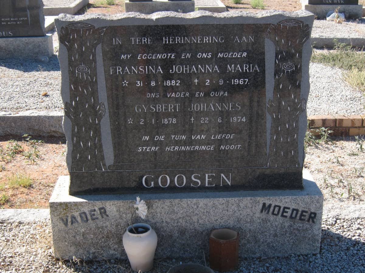 GOOSEN Gysbert Johannes 1878-1974 &amp; Fransina Johanna Maria 1882-1967