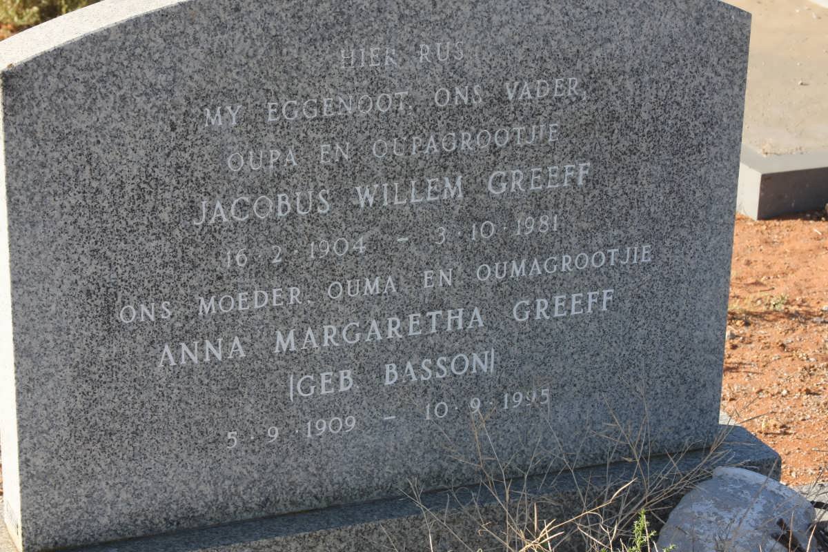 GREEFF Jacobus Willem 1904-1981 &amp; Anna Margaretha BASSON 1909-1995
