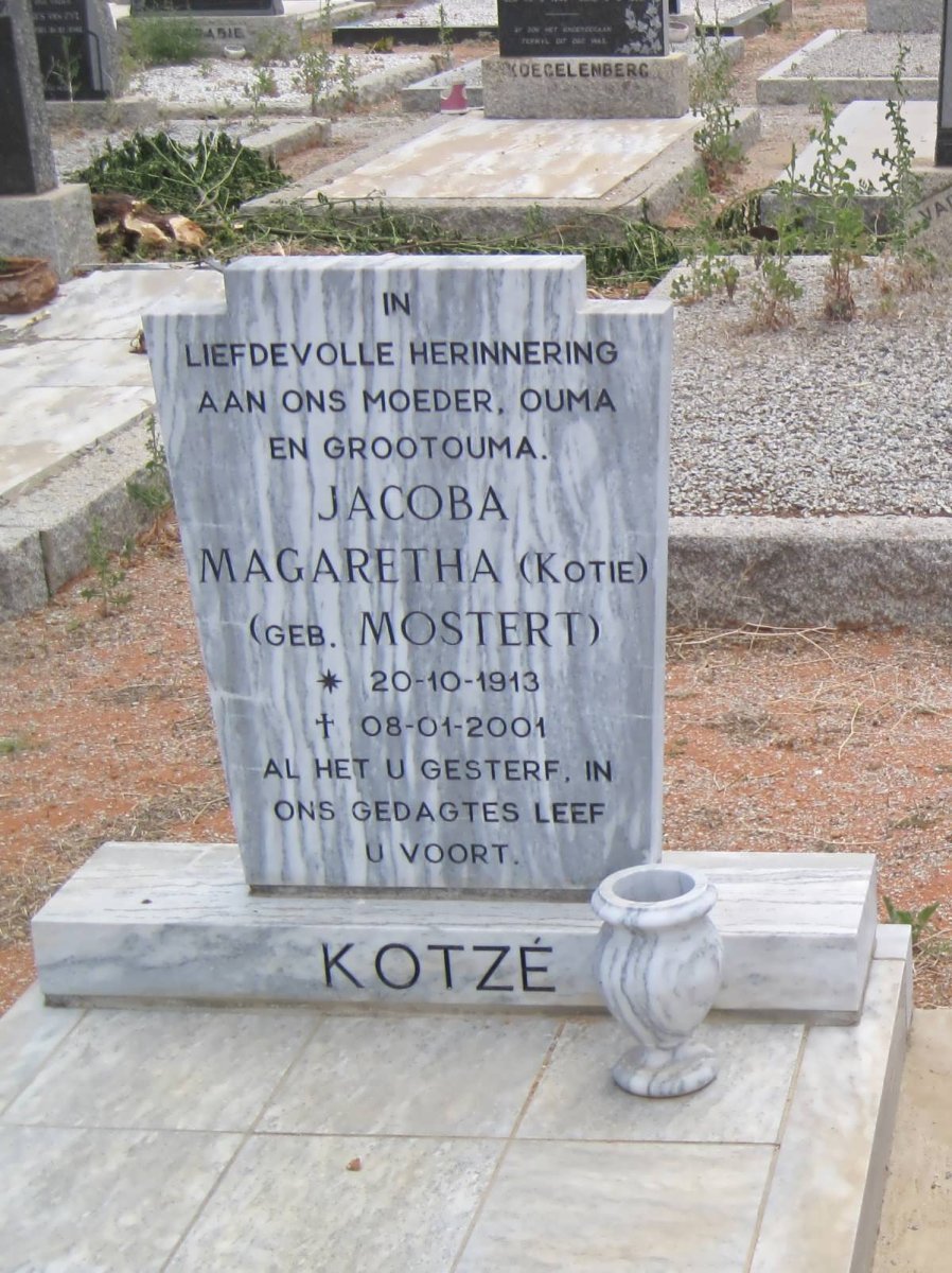 KOTZÉ Jacoba Magaretha nee MOSTERT 1913-2001