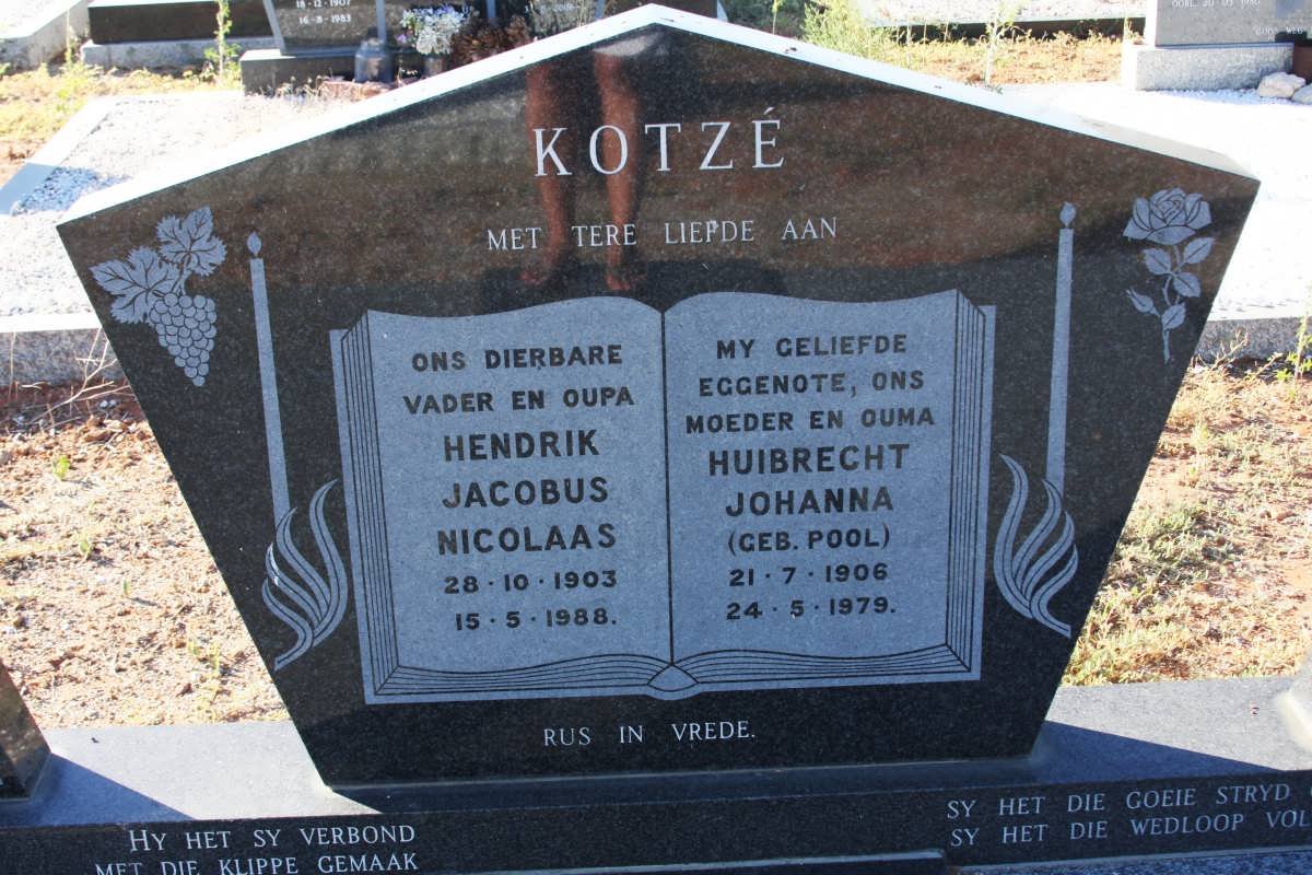 KOTZÉ Hendrik Jacobus Nicolaas 1903-1988 &amp; Huibrecht Johanna  POOL 1906-1979
