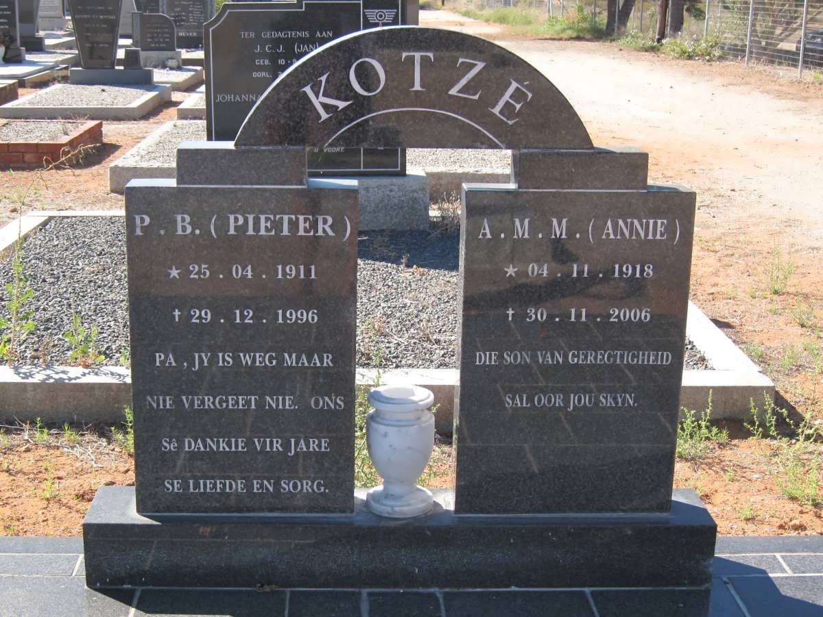 KOTZE P.B. 1911-1996 &amp; A.M.M. 1918-2006