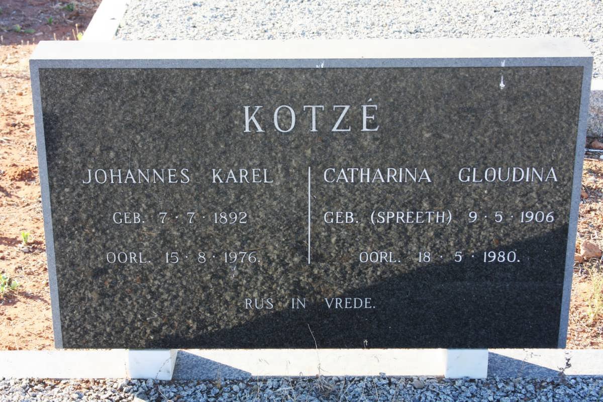 KOTZÉ Johannes Karel 1892-1976 &amp; Catharina Gloudina SPREETH 1906-1980