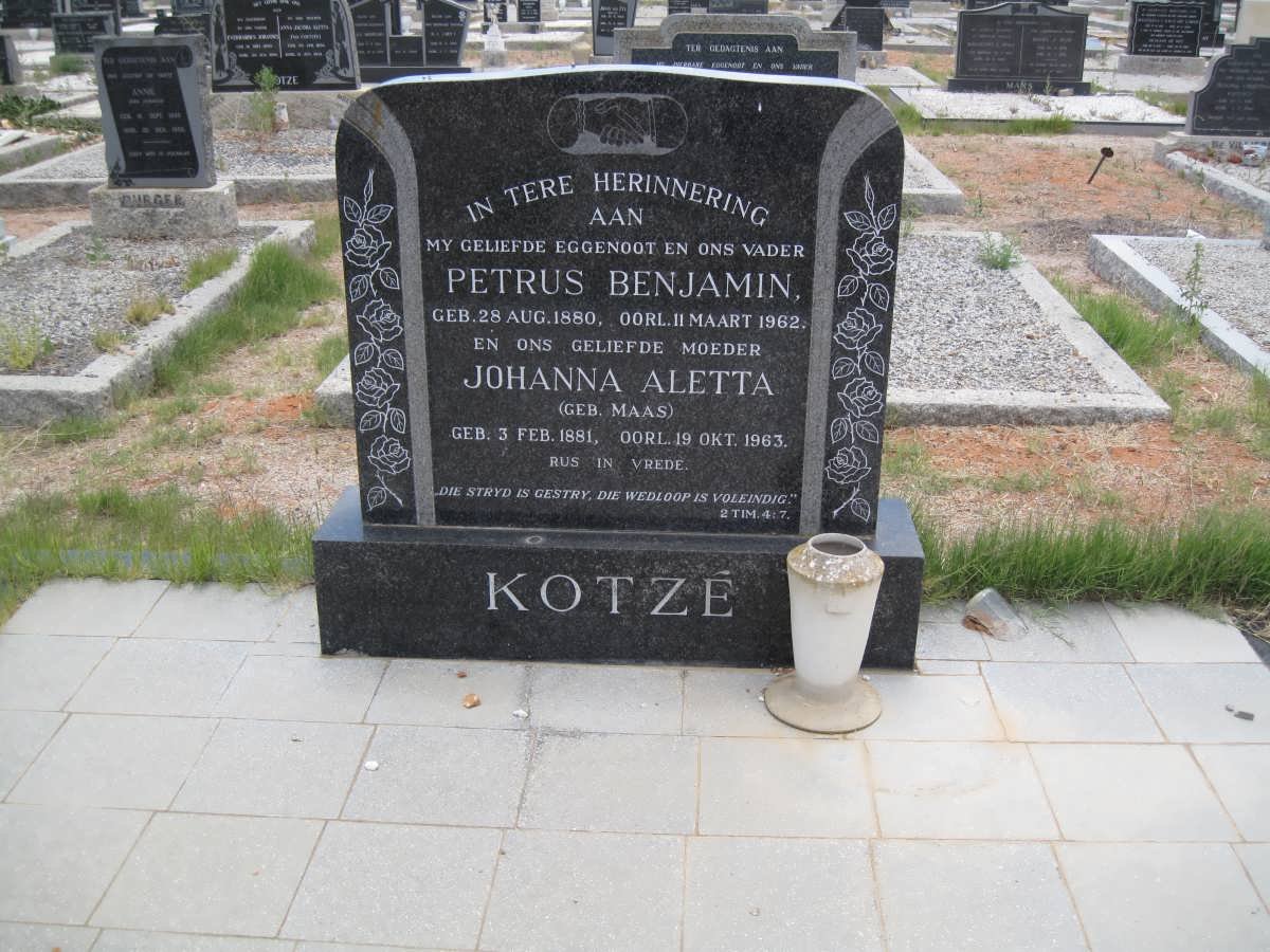 KOTZÉ Petrus Benjamin 1880-1962 &amp; Johanna Aletta MAAS 1881-1963