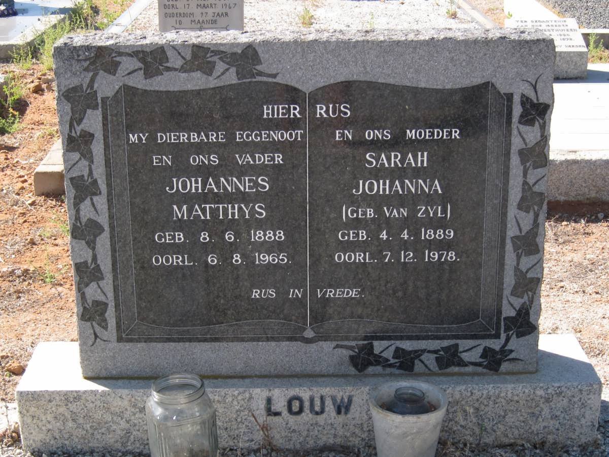 LOUW Johannes Matthys 1888-1965 &amp; Sarah Johanna VAN ZYL 1889-1978
