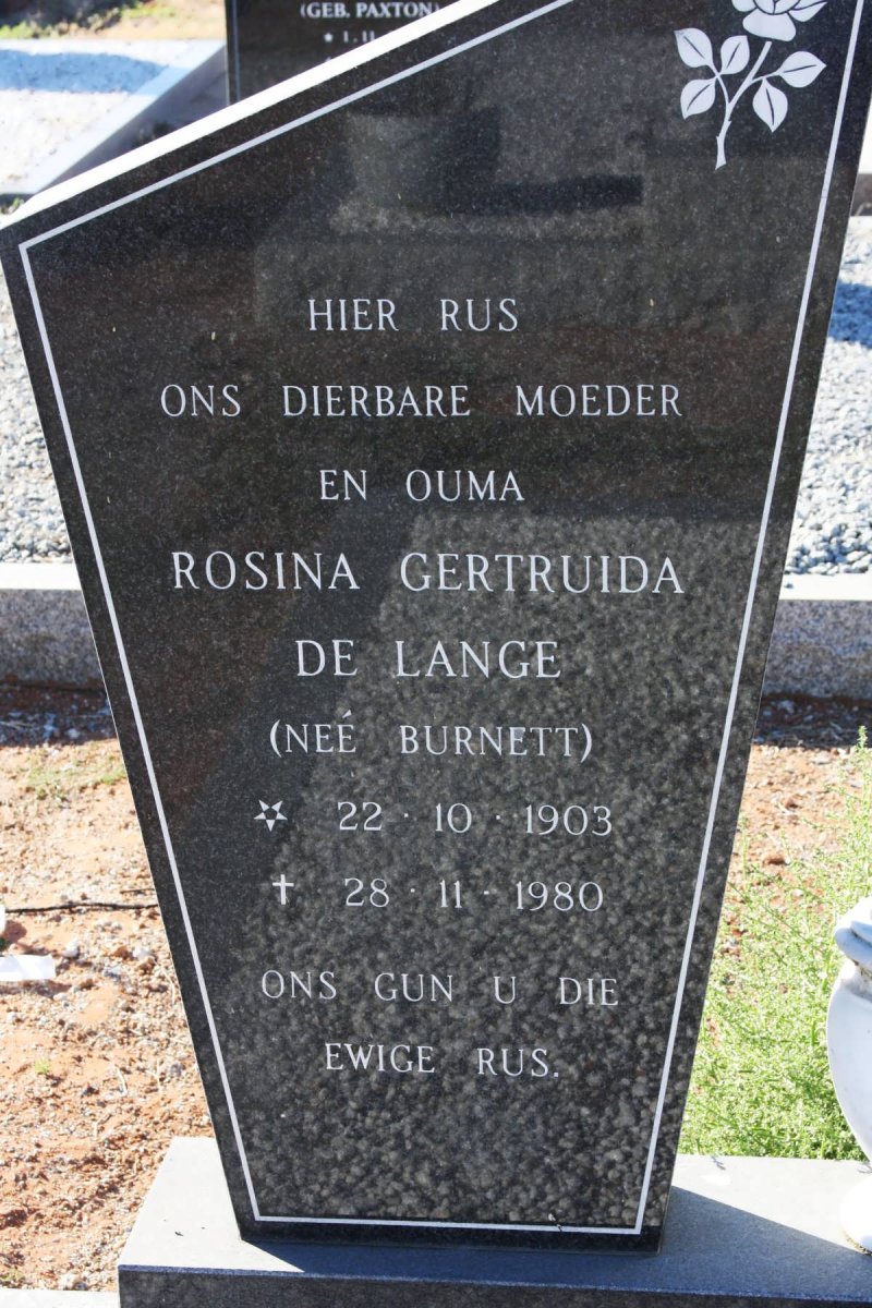 LANGE Rosina Gertruida, de nee BURNETT 1903-1980