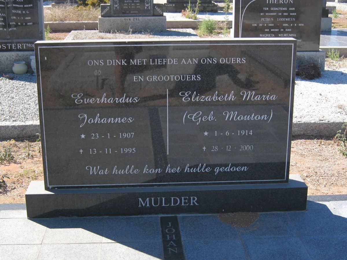 MULDER Everhardus Johannes 1907-1995 &amp; Elizabeth Maria MOUTON 1914-2000