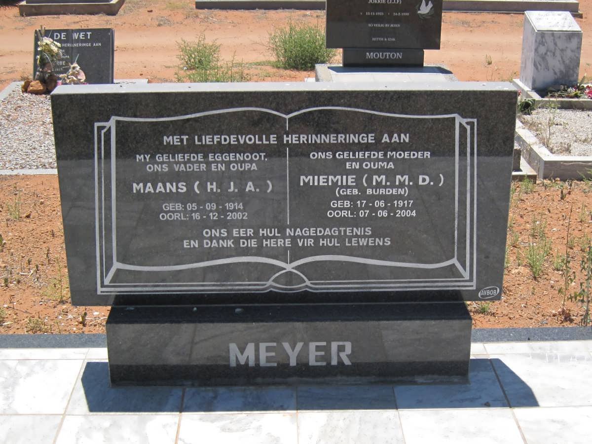 MEYER H.J.A. 1914-2002 &amp; M.M.D. BURDEN 1917-2004