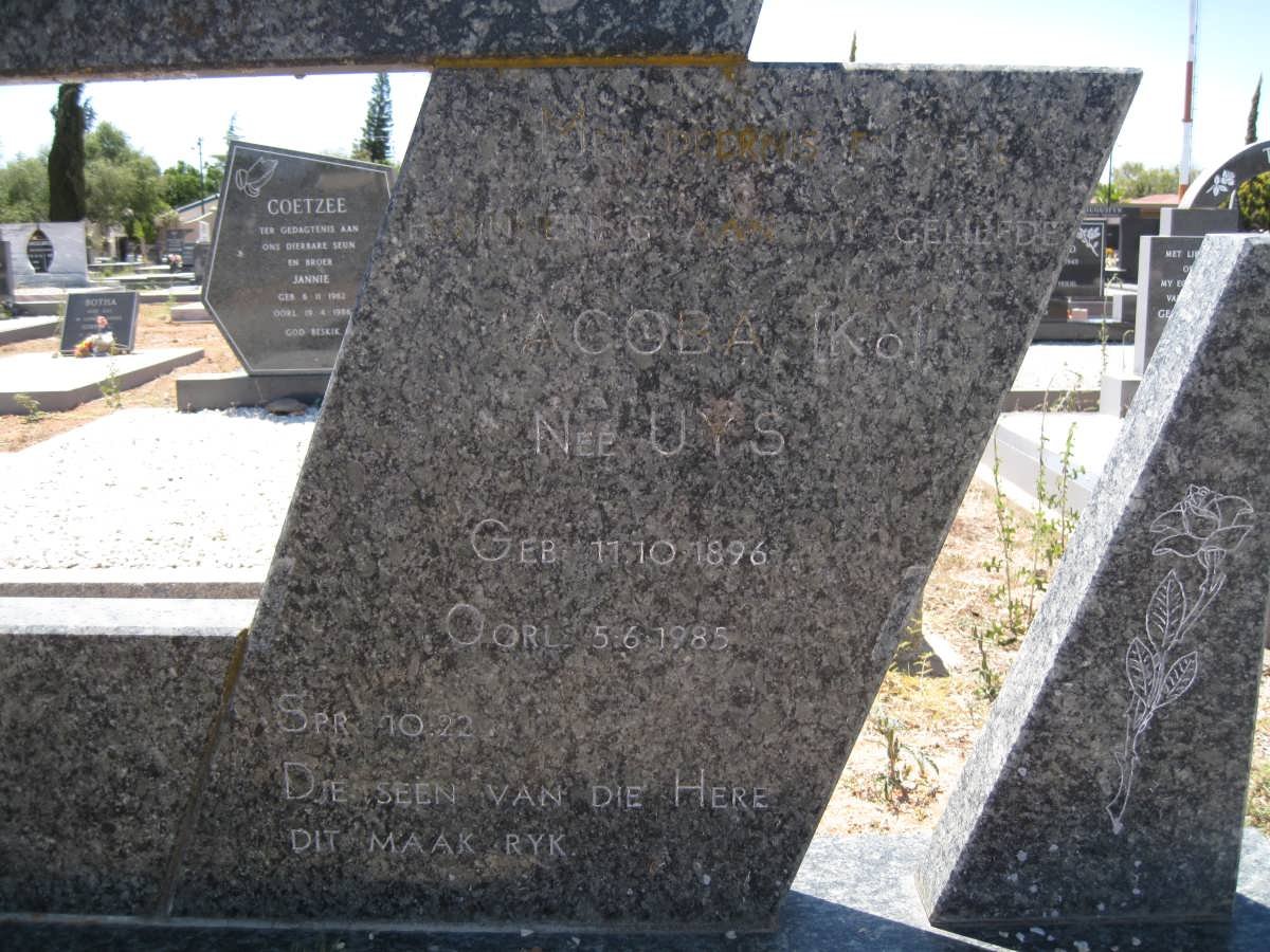 MERWE Jacoba, van der nee UYS 1896-1985