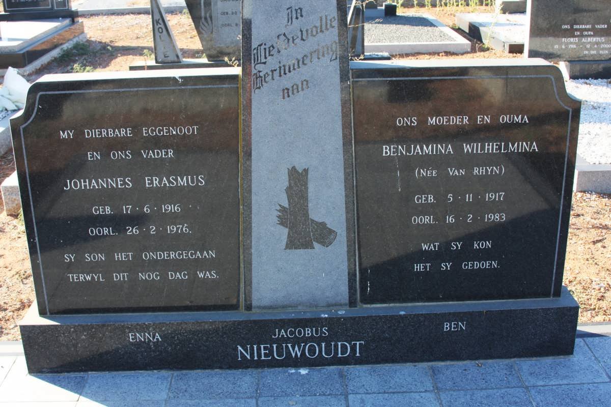 NIEUWOUDT Johannes Erasmus 1916-1976 &amp; Benjamina Wihelmina VAN RHYN 1917-1983