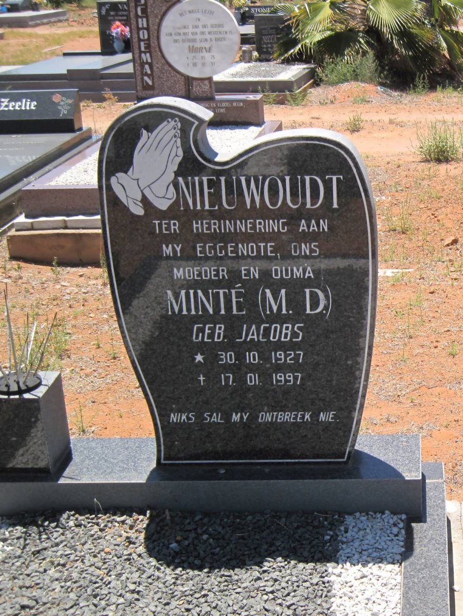 NIEUWOUDT M.D. nee JACOBS 1927-1997