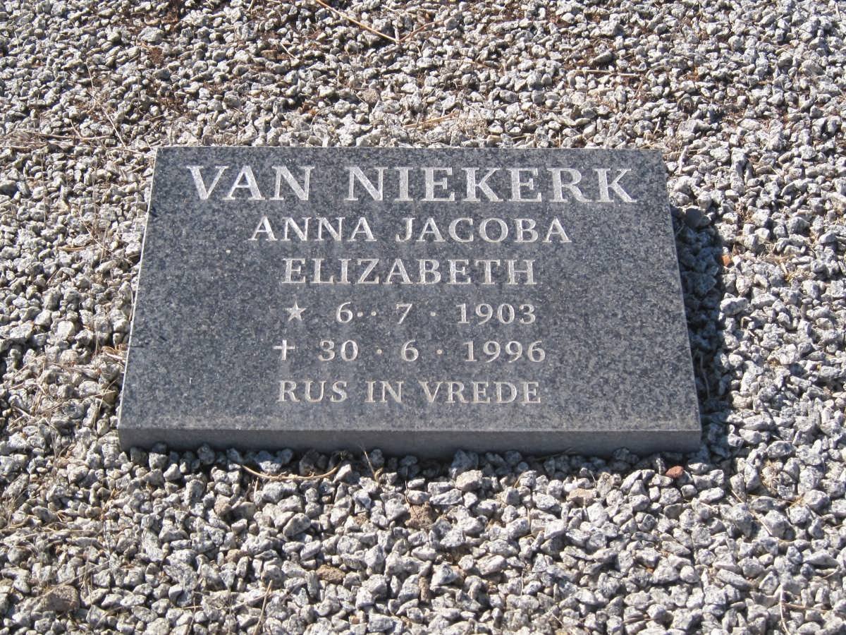 NIEKERK Anna Jacoba Elizabeth, van 1903-1996