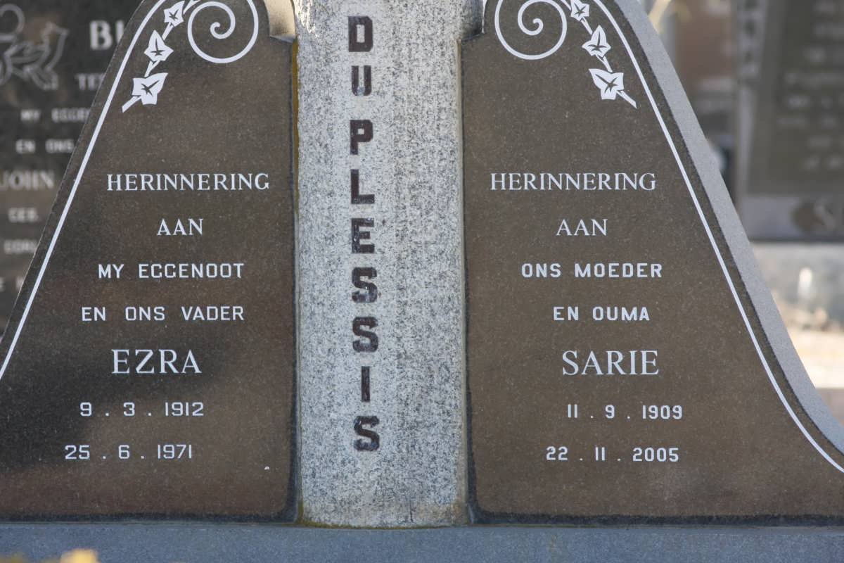 PLESSIS Ezra, du 1912-1971 &amp; Sarie 1909-2005